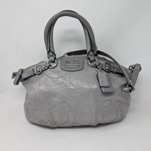 Women's Coach Madison Stitched Silver Grey Leather Satchel Shoulder Handbag